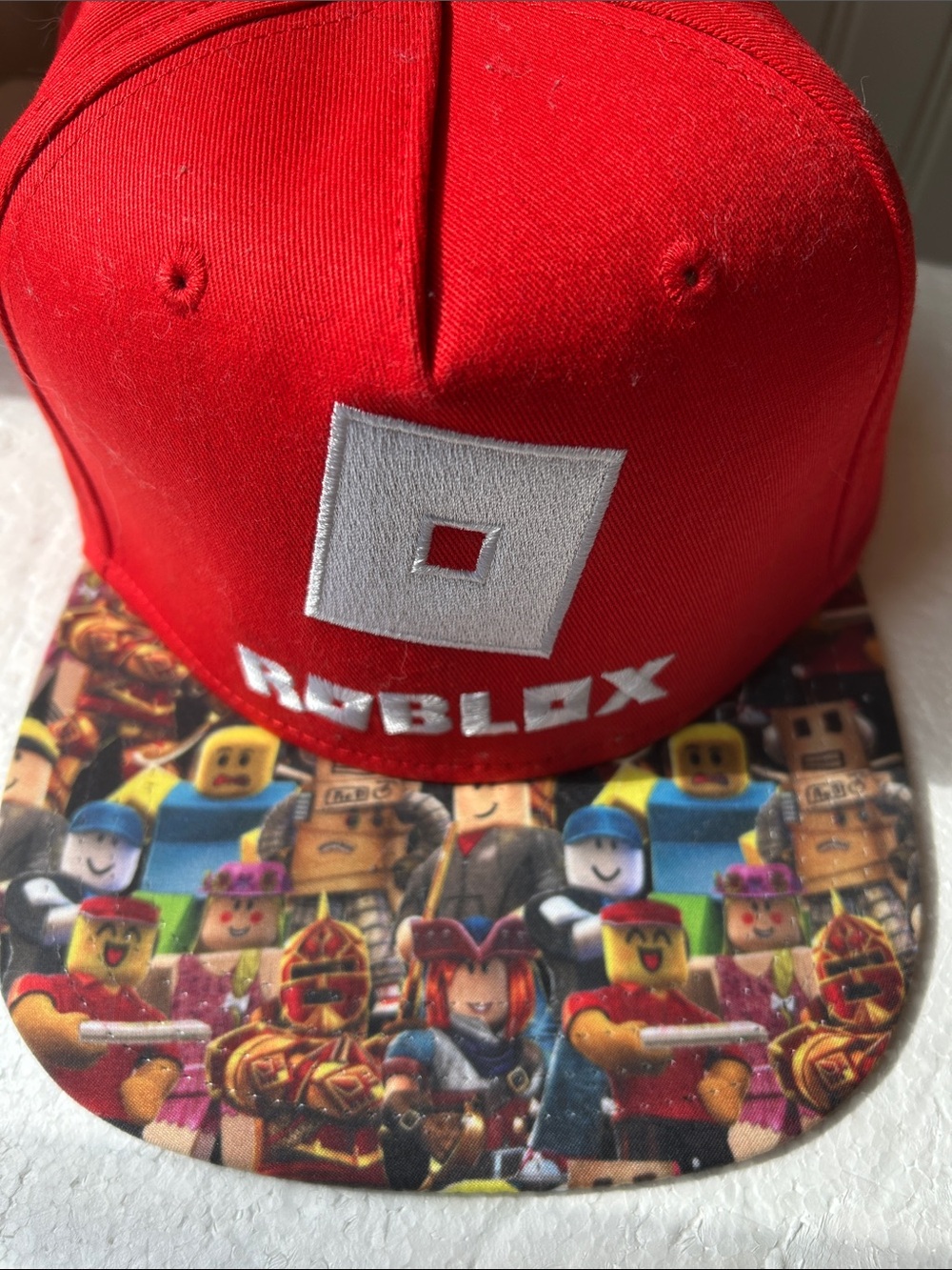 Roblox Gamer Logo Red Snapback Hat with vibrant multiple character Brim size OS
